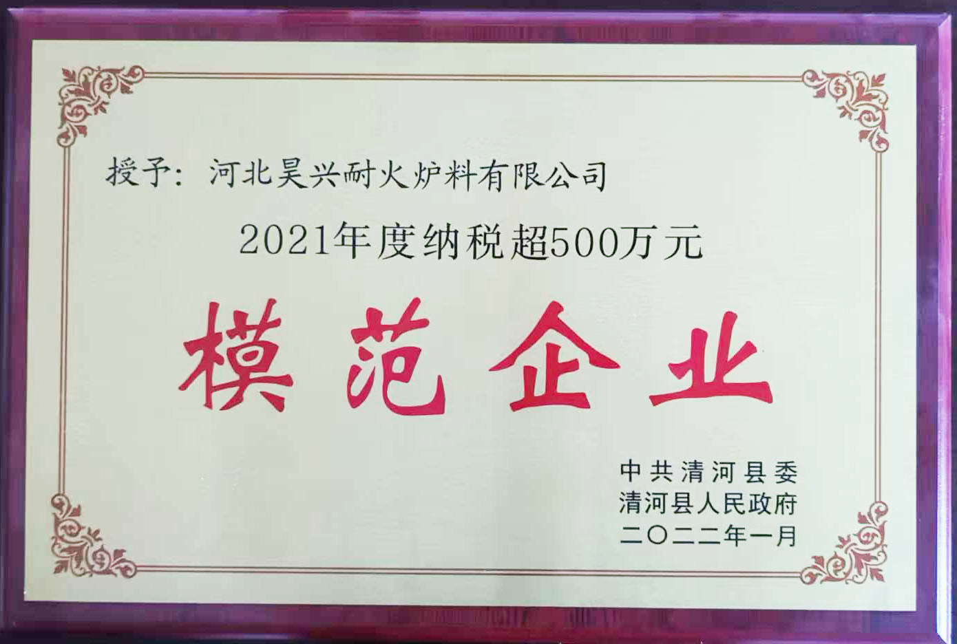 2021年納稅超500萬元模范企業(yè)